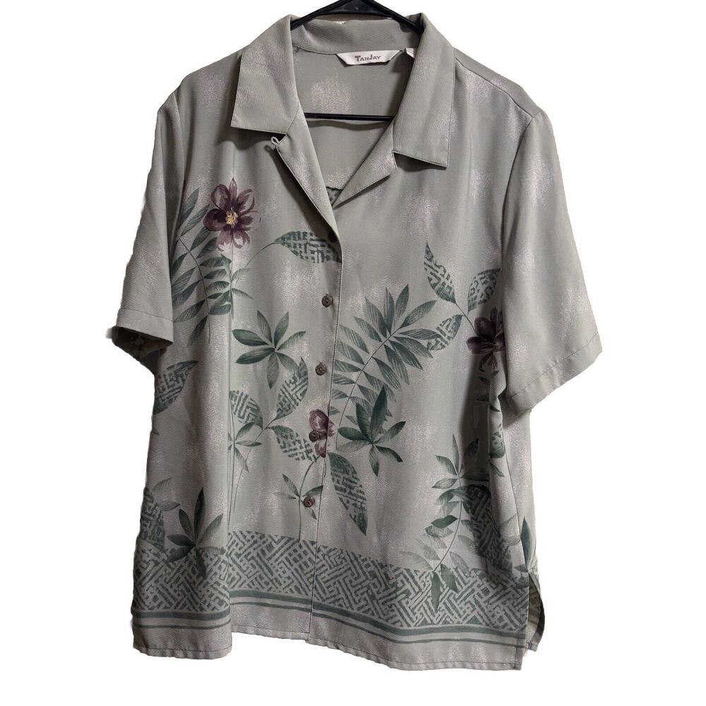 Vintage Tropical Button Down Shirt Sage Green 90’s Grandma Cottage Plus Size 16